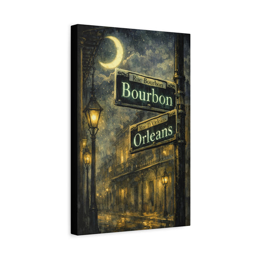Bourbon Street New Orleans Canvas Wall Art — Rue Bourbon Moonlit Street Sign